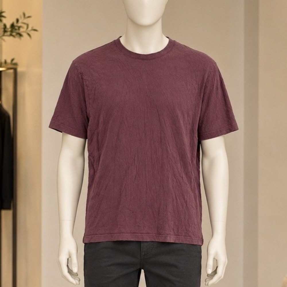 H&M Mens T-Shirt Regular Fit Short Sleeve Cotton Burgundy Large
